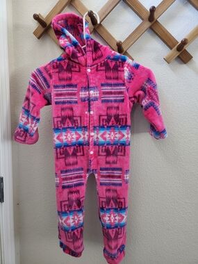 Native Pink Aztec Hooded Kids One-Piece